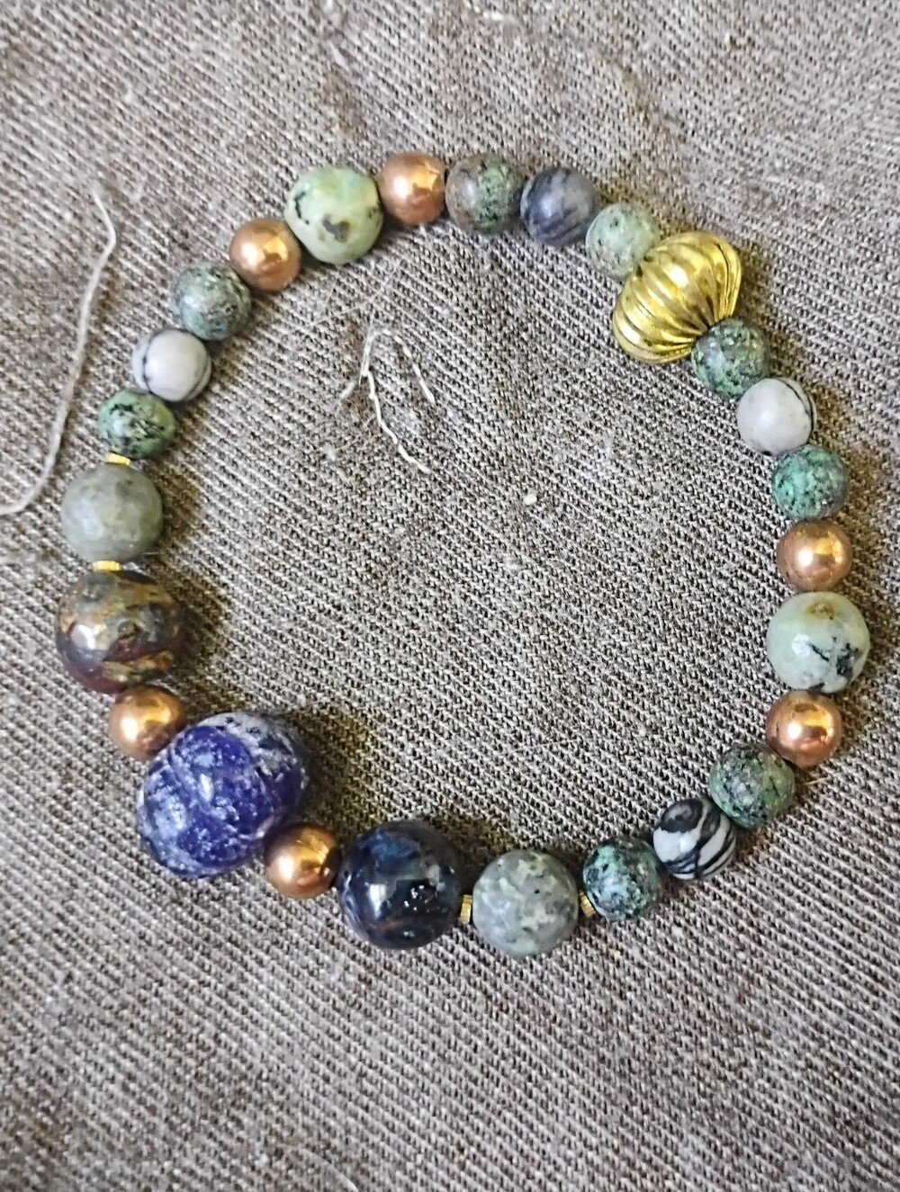 African Turquoise, Yooperlite, and Sapphire Stretch Bracelet